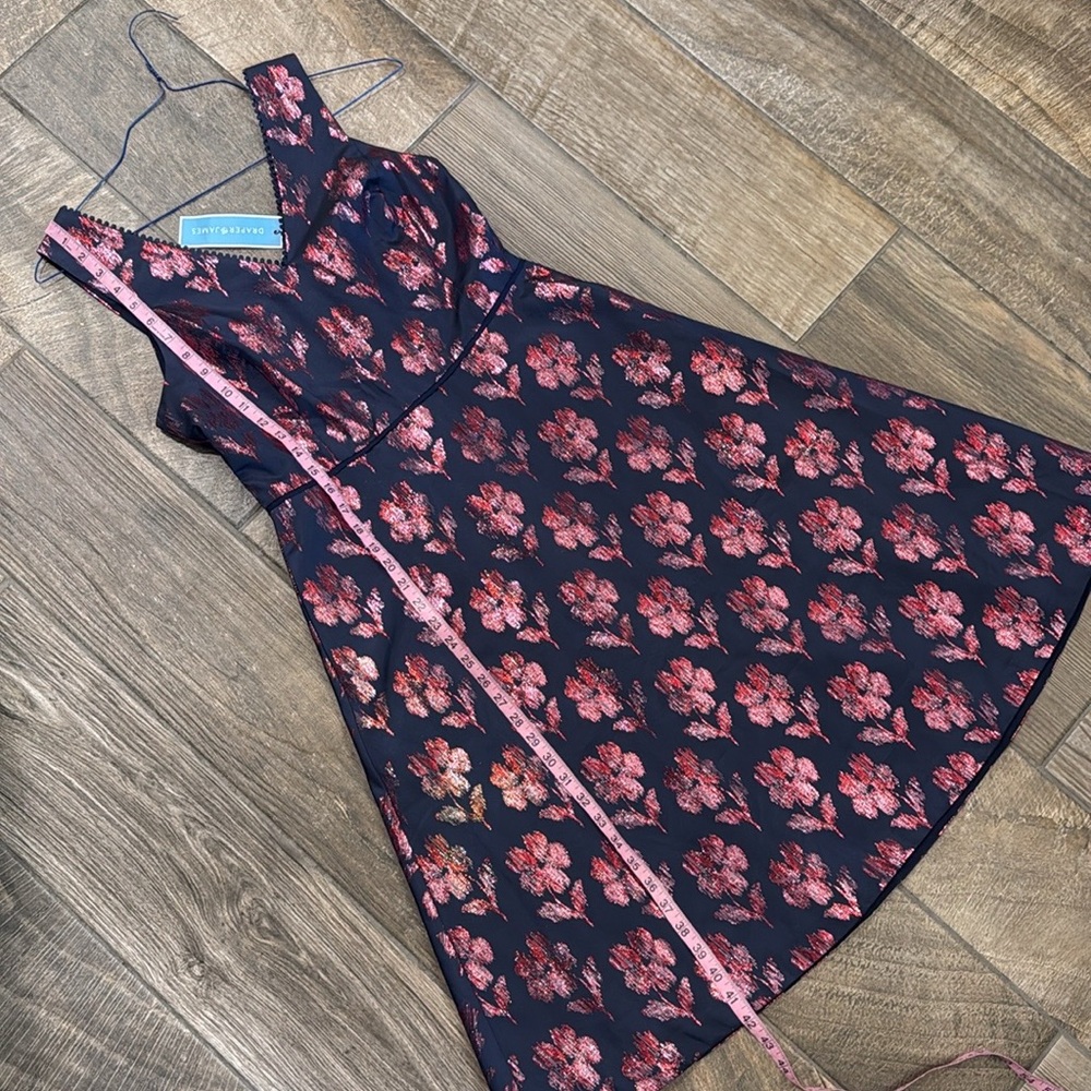 NWT Draper James Floral Jacquard Midi Dress Size 8 Fit Flare Navy Pink Metallic - Picture 10 of 13